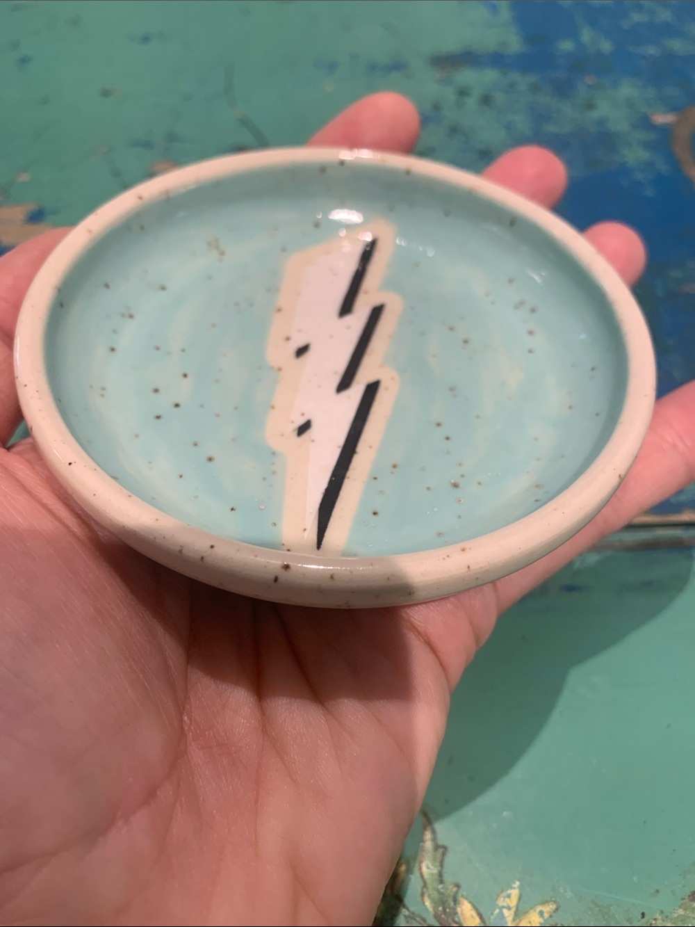 Handmade Ceramic Lightning Bolt Tricket Dish